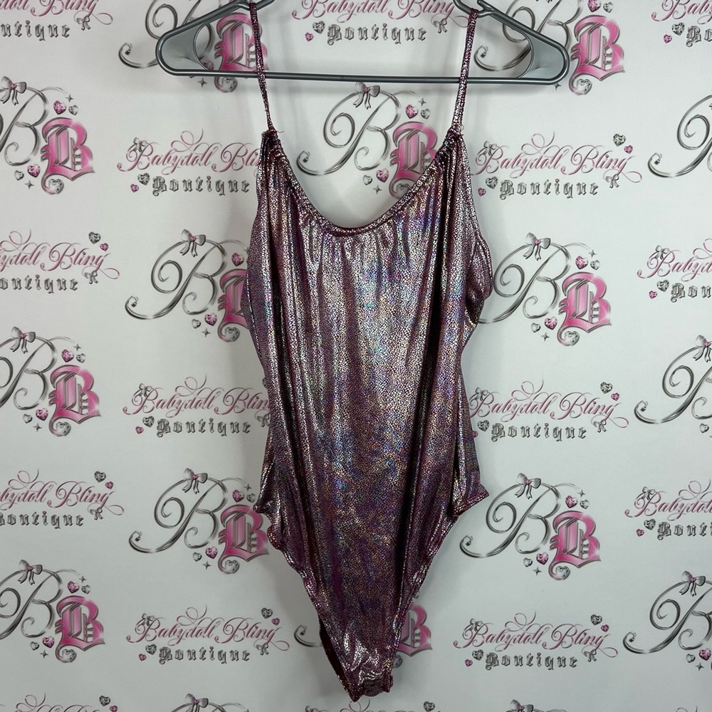 Topshop bodysuit holographic sparkly shimmer red Iridescent Purple Chemise